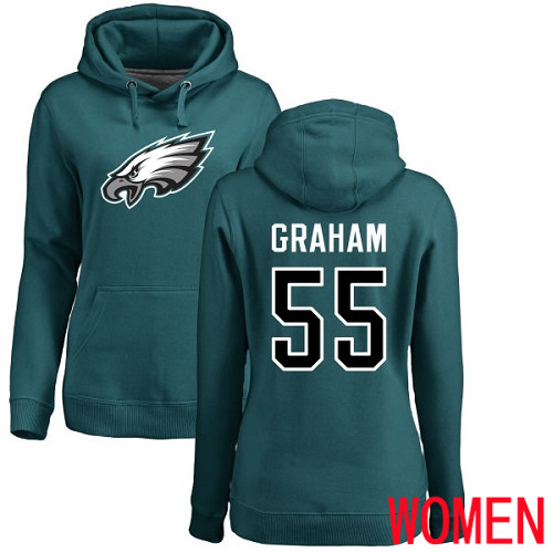 Women Philadelphia Eagles #55 Brandon Graham Green Name and Number Logo NFL Pullover Hoodie Sweatshirts->women nfl jersey->Women Jersey